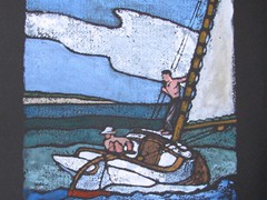 Catboat on the Bay black line 16 x 20